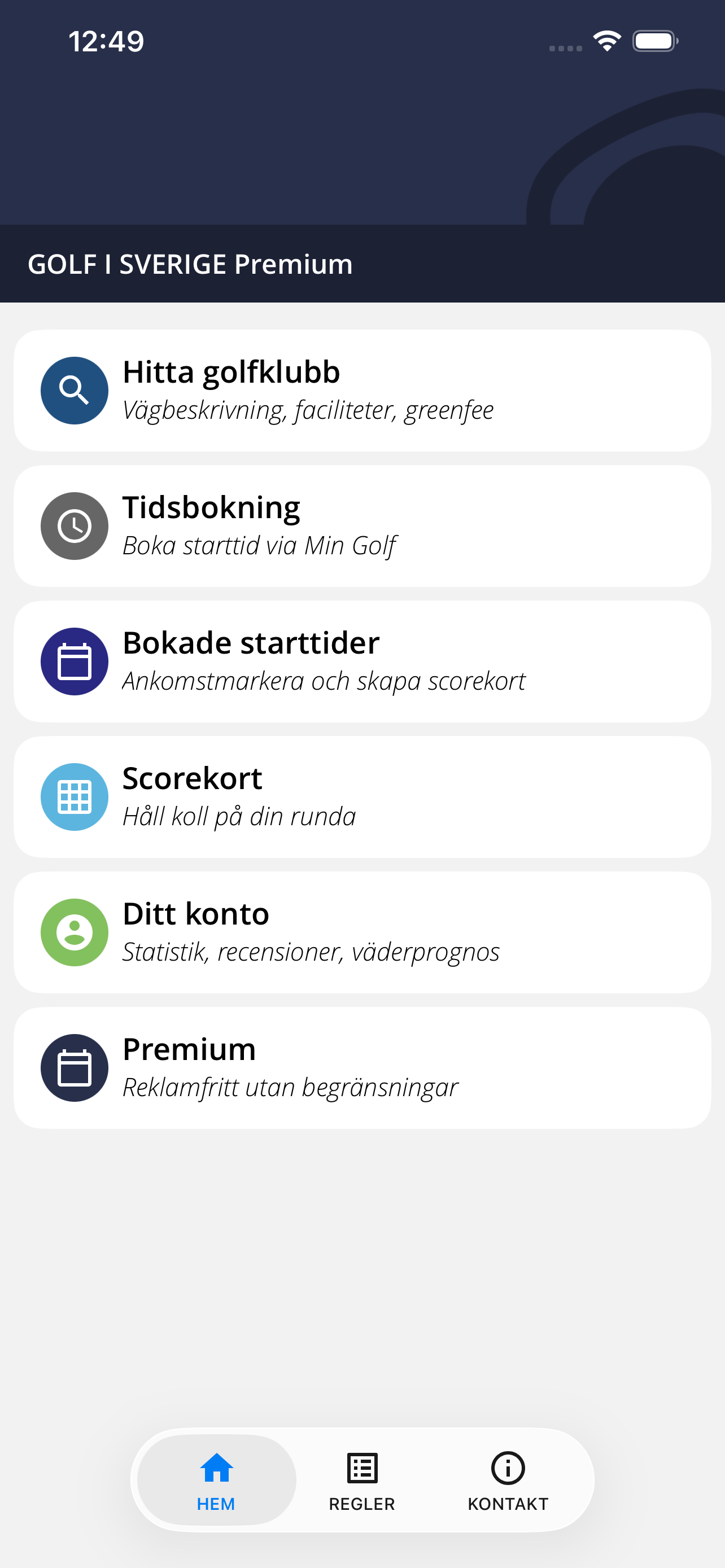 Appens startsida och menyer